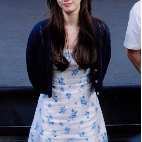 BEST Reformation Evianna Linen Mini Dress Delicacy Blue Ivory Floral Causal - Picture 5 of 14